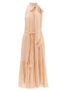 Zimmermann - Pussy-bow Metallic Fil Coup Midi Dress - Womens - Blush Multi