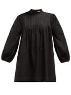 Matchesfashion.com Ganni - Slate Pintucked Cotton Poplin Dress - Womens - Black