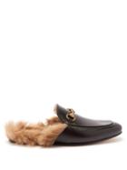 Gucci - Princetown Wool-trimmed Leather Backless Loafers - Mens - Black