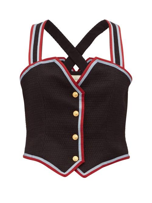 Matchesfashion.com Gucci - Web Striped Wool Blend Waistcoat Top - Womens - Black Multi