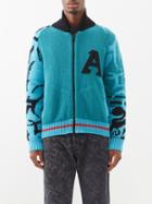 Aries - Hell Witch-jacquard Recycled Wool-blend Cardigan - Mens - Light Blue