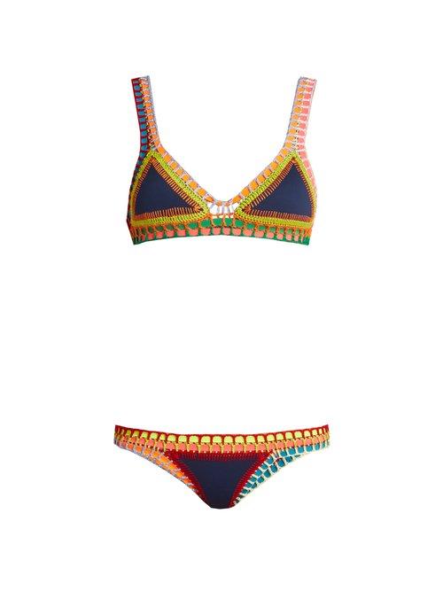 Matchesfashion.com Kiini - Tasmin Crochet Trimmed Triangle Bikini - Womens - Navy Multi