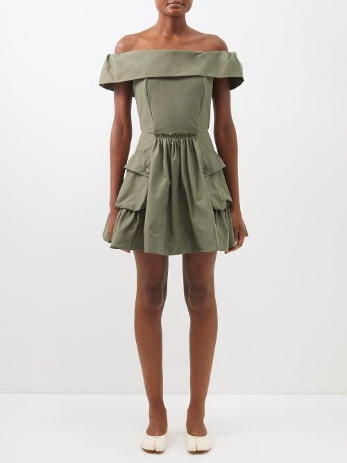 Molly Goddard - Julie Off-the-shoulder Cotton-blend Mini Dress - Womens - Khaki