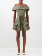 Molly Goddard - Julie Off-the-shoulder Cotton-blend Mini Dress - Womens - Khaki