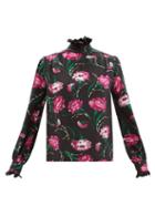 Rodarte - Back-bow Floral-print Silk Blouse - Womens - Black Multi