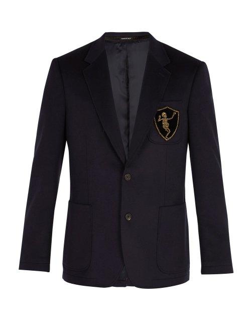 Matchesfashion.com Alexander Mcqueen - Dancing Skeleton Camel Hair Blazer - Mens - Navy Multi