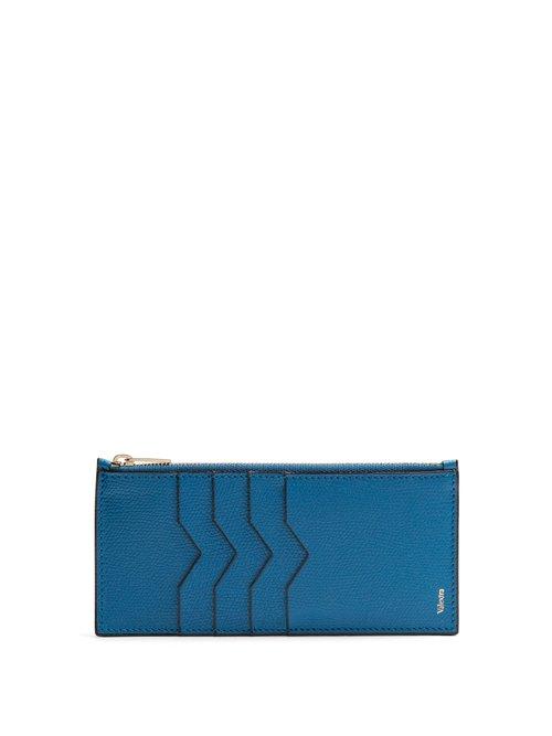 Matchesfashion.com Valextra - Contrast Edge Grained Leather Coin Purse - Womens - Blue