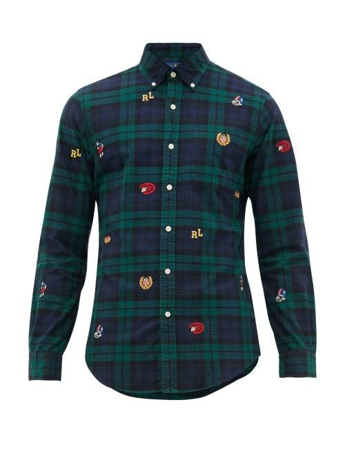 Matchesfashion.com Polo Ralph Lauren - Slim Fit Varsity Logo Checked Cotton Oxford Shirt - Mens - Multi