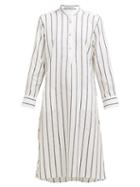 Matchesfashion.com Palmer//harding - Alexandria Striped Cotton Blend Kaftan - Womens - Navy Stripe
