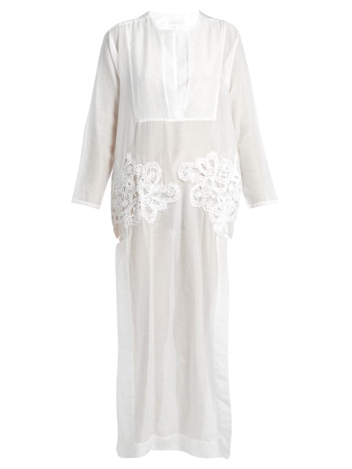 Lila Eugénie 1716 Floral-embroidered Cotton-blend Voile Kaftan