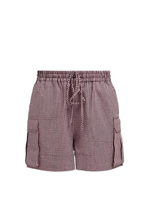 Matchesfashion.com Ganni - Striped Cotton Blend Seersucker Shorts - Womens - Pink