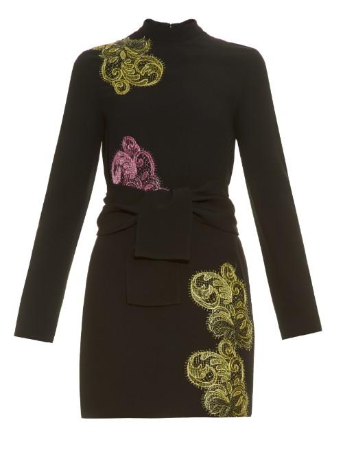 Msgm Embroidered Crepe Mini Dress