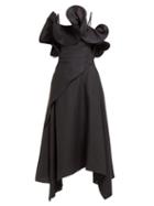 Matchesfashion.com Osman - Julie Ruffle Bodice Linen Midi Dress - Womens - Black