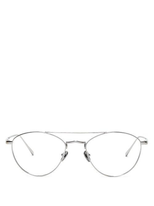 Matchesfashion.com Linda Farrow - Rounded Aviator Frame Metal Glasses - Womens - Silver