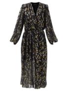 Matchesfashion.com Dundas - Metallic Leaf-embroidered Silk-blend Chiffon Dress - Womens - Black Gold