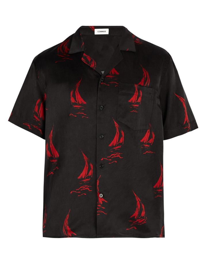 Commas Sail Boat-print Camp-collar Shirt