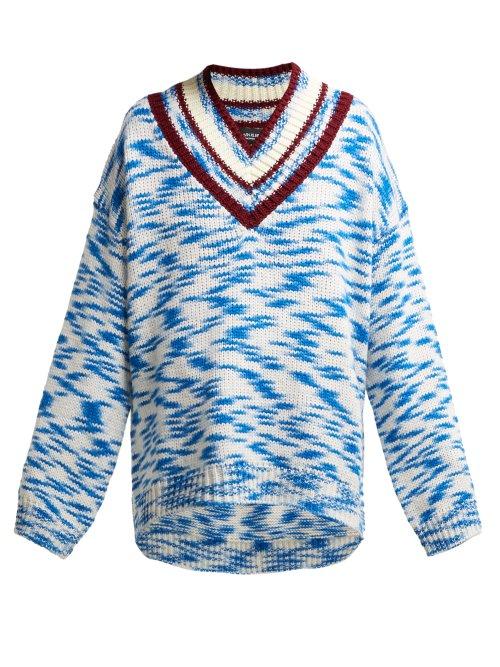 Matchesfashion.com Calvin Klein 205w39nyc - Space Dyed V Neck Sweater - Womens - Blue Multi
