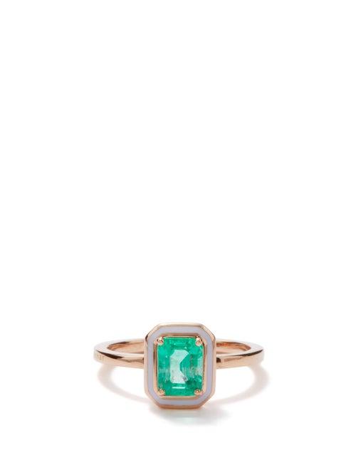 Selim Mouzannar - Mina Emerald, Enamel & 18kt Rose-gold Ring - Womens - Green Multi