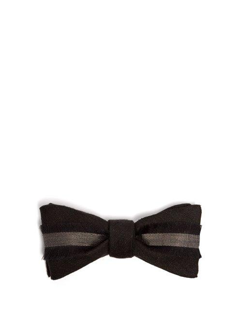 Matchesfashion.com Title Of Work - Frayed Trim Silk And Linen Blend Bow Tie - Mens - Black Grey