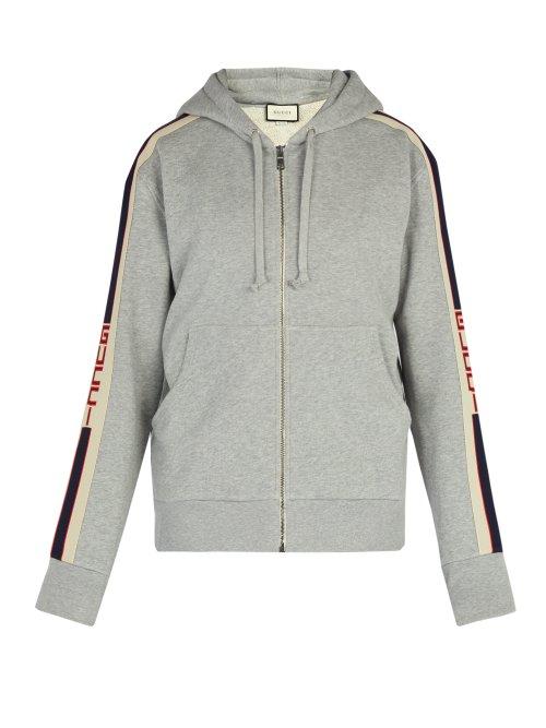 Matchesfashion.com Gucci - Logo Stripe Cotton Hooded Sweatshirt - Mens - Grey