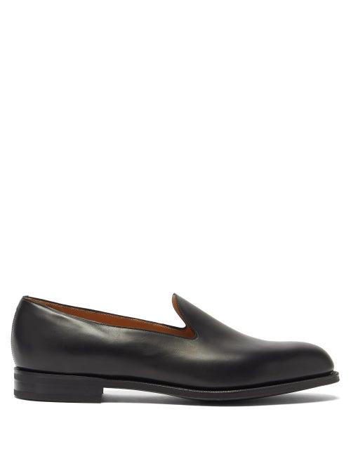 Mens Shoes Edward Green - Charles Leather Slippers - Mens - Black
