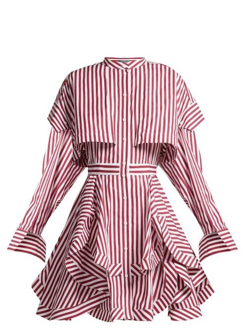Matchesfashion.com Alexander Mcqueen - Ruffled Striped Cotton Poplin Mini Dress - Womens - Burgundy Stripe