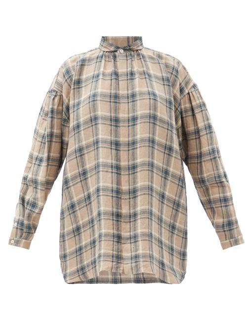 Matchesfashion.com Zanini - Balloon-sleeve Check-linen Shirt - Womens - Blue Multi