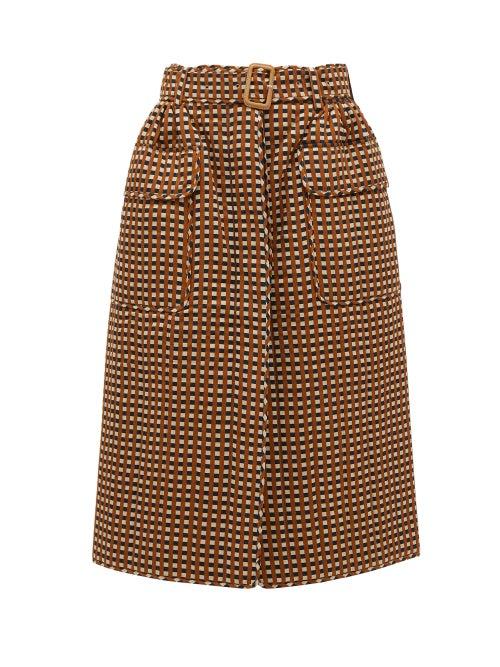 Matchesfashion.com Preen By Thornton Bregazzi - Madera Belted Checked Twill Skirt - Womens - Brown Multi