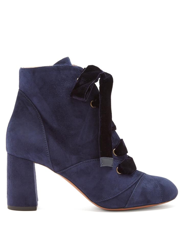 Chloé Graphic Leaves Lace-up Suede Ankle Boots