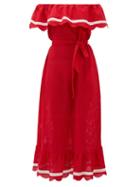 Matchesfashion.com Marysia - Lemnos Ruffled Broderie-anglaise Cotton Dress - Womens - Red