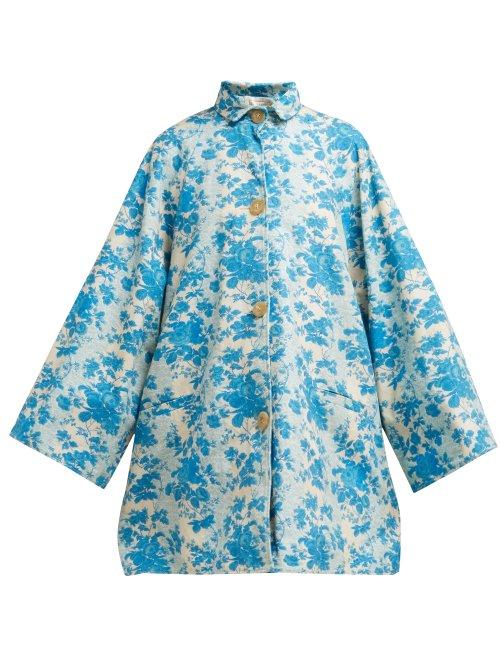 Matchesfashion.com By Walid - Poppy Floral Print Cotton Coat - Womens - Blue Print
