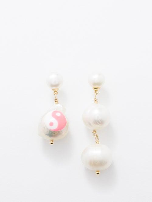 Joolz By Martha Calvo - Yin Yang Pearl Mismatched Gold-plated Earrings - Womens - Pink Multi