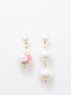 Joolz By Martha Calvo - Yin Yang Pearl Mismatched Gold-plated Earrings - Womens - Pink Multi