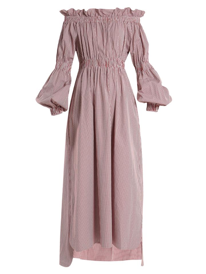 Teija Off-the-shoulder Cotton-gingham Maxi Dress