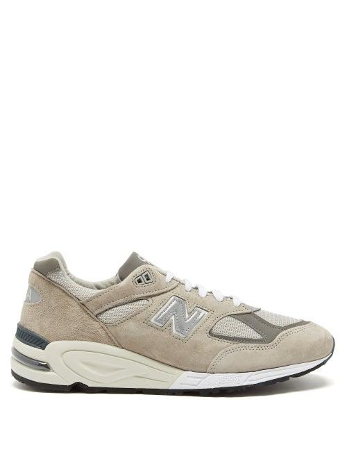 New Balance - 990v2 Mesh And Suede Trainers - Mens - Grey