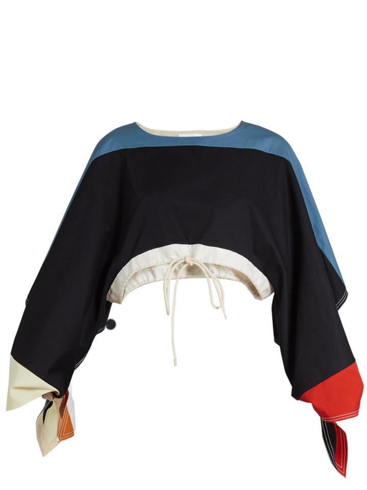 Chloé Cut-out Sleeve Twill Cropped Top