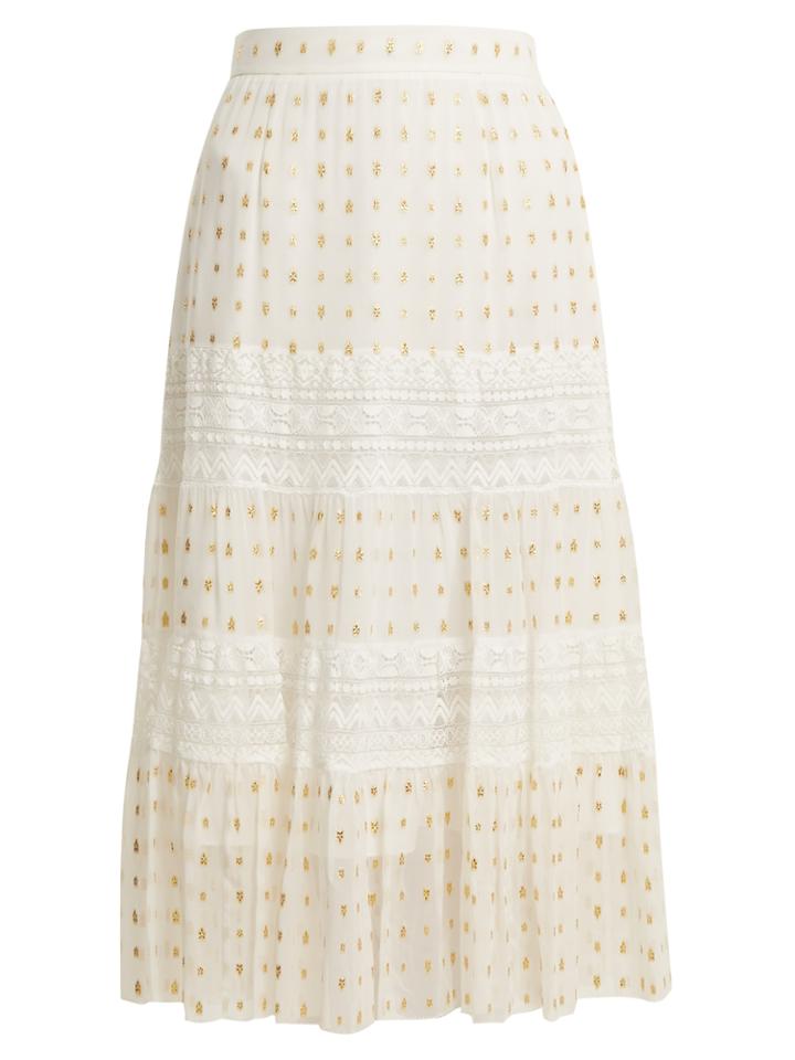 Temperley London Wondering Lace-insert Fil Coup Chiffon Midi Skirt