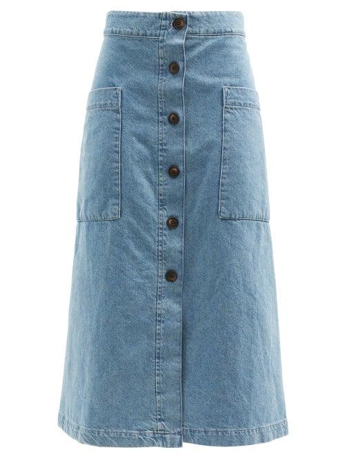 Matchesfashion.com Raey - Patch-pocket A-line Denim Skirt - Womens - Blue