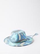 Pucci - Marmo-print Silk-twill Bucket Hat - Womens - Blue Multi