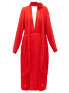Matchesfashion.com Victoria Beckham - Floral-necktie Pleated-chiffon Dress - Womens - Red