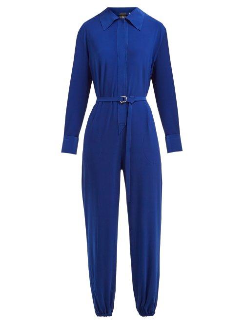 Matchesfashion.com Norma Kamali - Point Collar Jersey Crepe Jumpsuit - Womens - Blue