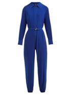 Matchesfashion.com Norma Kamali - Point Collar Jersey Crepe Jumpsuit - Womens - Blue