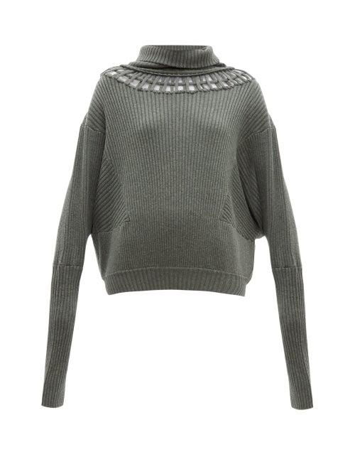 Matchesfashion.com Palmer//harding - Cut Out Wool Blend Sweater - Womens - Khaki