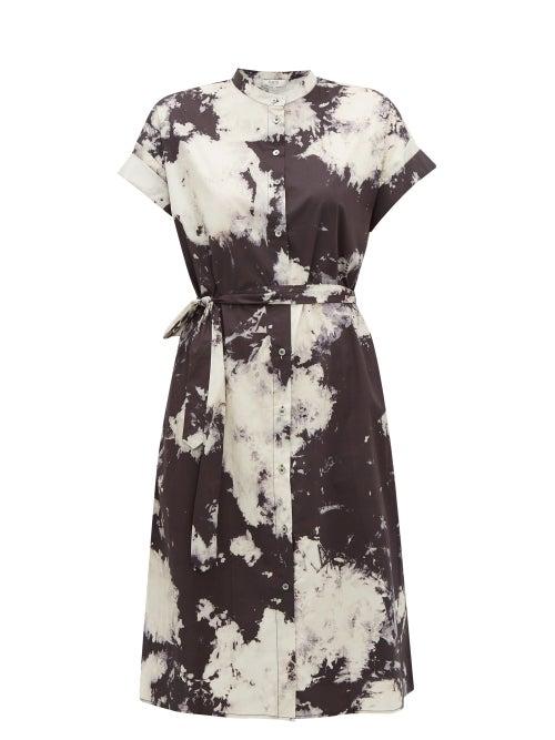 Matchesfashion.com Sea - Ione Tie Dye Cotton Blend Shirtdress - Womens - Black White