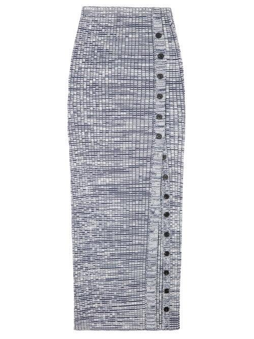 Matchesfashion.com Self-portrait - Buttoned Rib-knitted Midi Skirt - Womens - Navy White