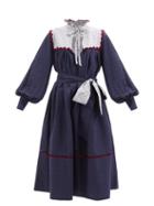 Wiggy Kit - Belted Fil Coup-bib Cotton-blend Midi Dress - Womens - Navy