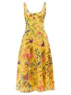 Zimmermann - Tropicana Printed-linen Midi Dress - Womens - Yellow Print