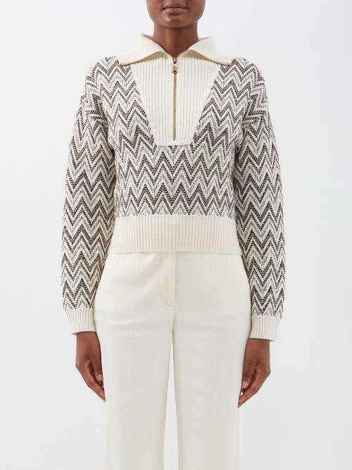 Missoni - Zipped Zigzag Wool-blend Sweater - Womens - Black Cream