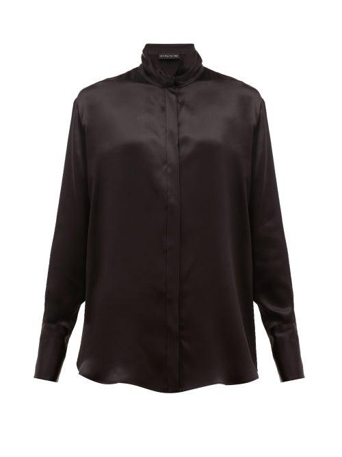Matchesfashion.com Etro - Hampshire Draped Collar Satin Blouse - Womens - Black