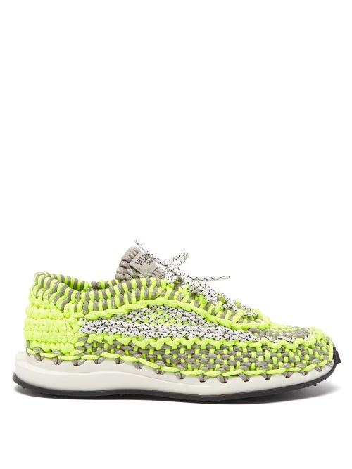 Valentino Garavani - Crochet Woven-cord Trainers - Mens - Green Multi